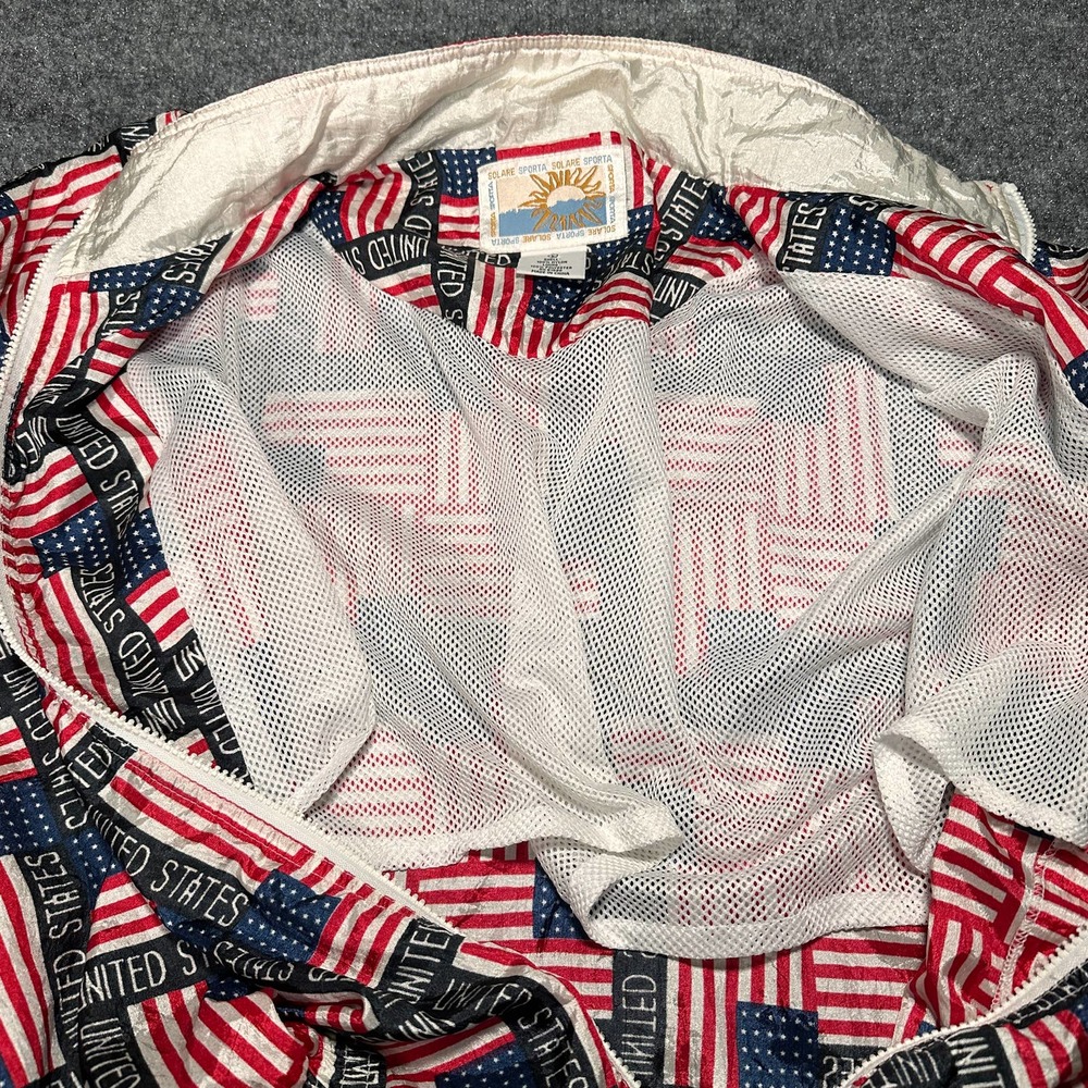 Solare Sporta American Flag Vintage Windbreaker USA Jacket Size M Mens - Picture 4 of 8